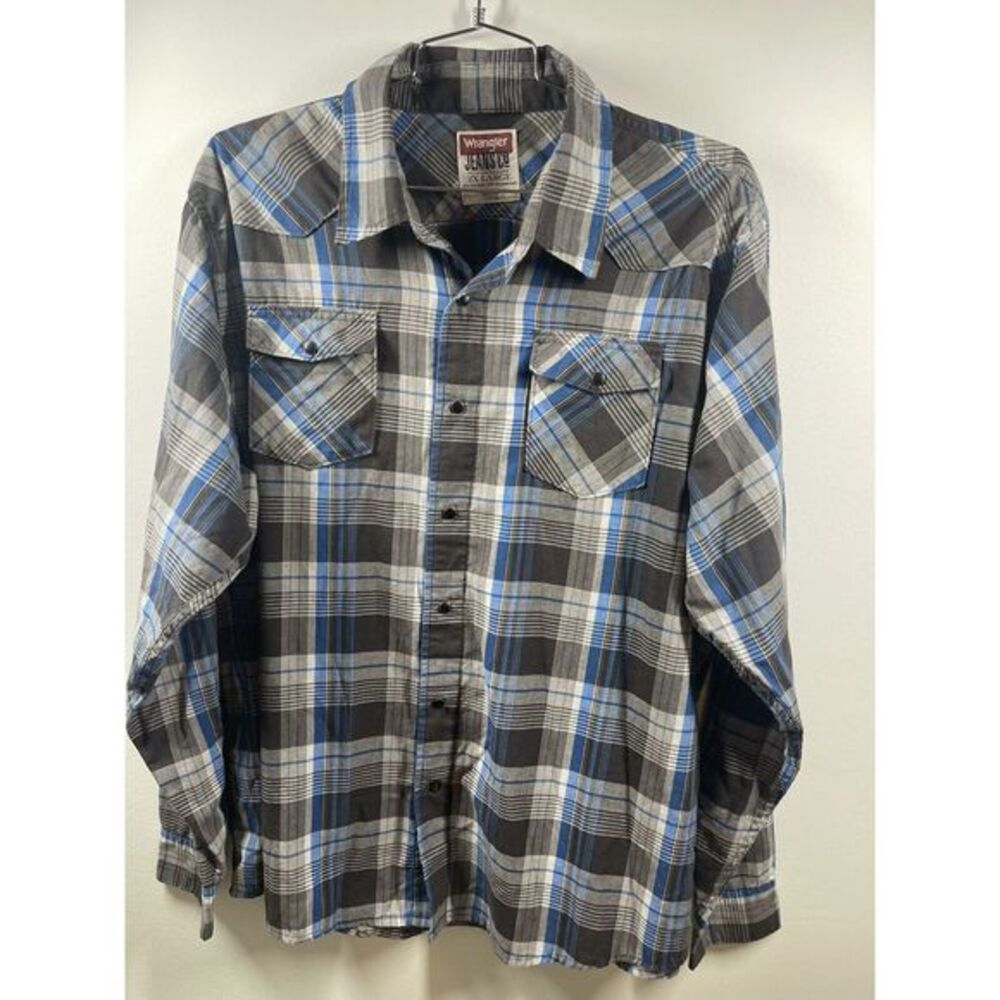 Wrangler Men's Plaid‎ Print Long Sleeve Western Snap Shirt Front Pockets XXL